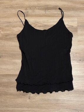 Brandy Melville Black Lettuce-Edge Spaghetti Strap Cami